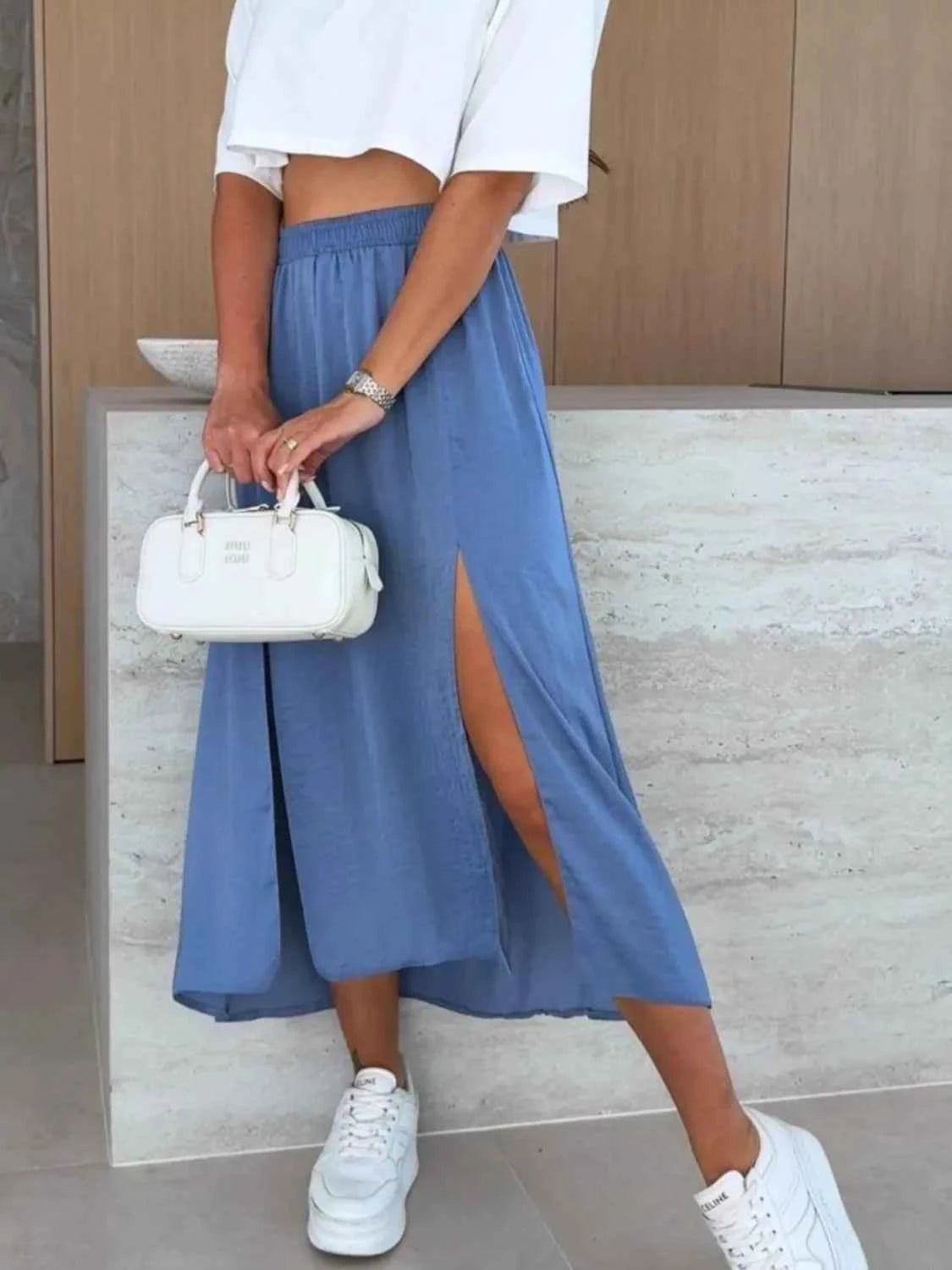 Slit Elastic Waist Skirt