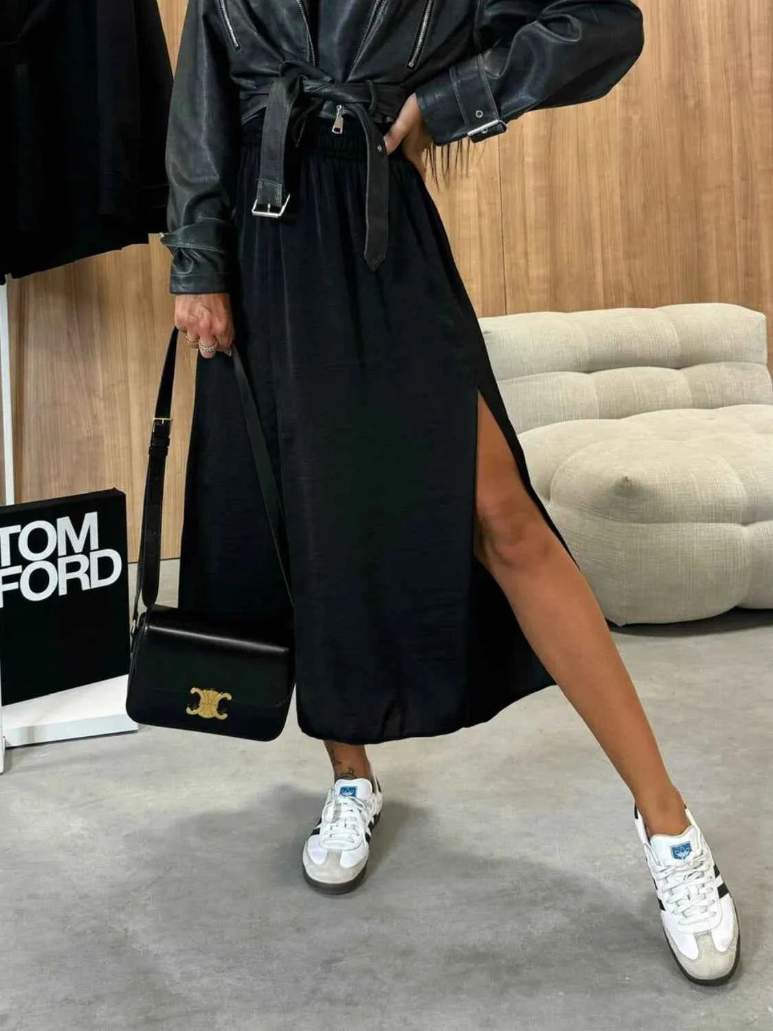Slit Elastic Waist Skirt