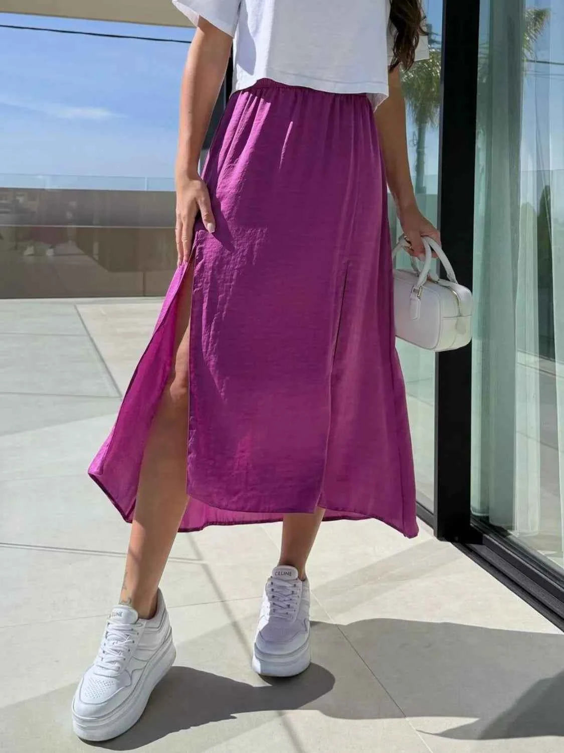 Slit Elastic Waist Skirt