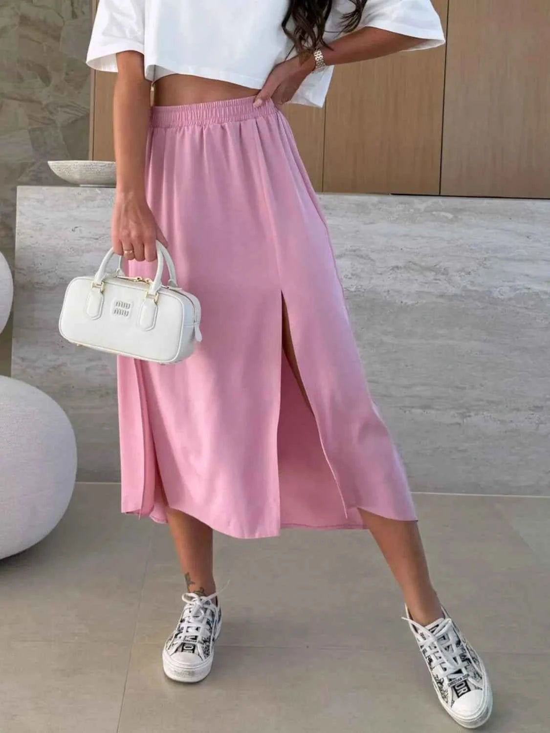 Slit Elastic Waist Skirt