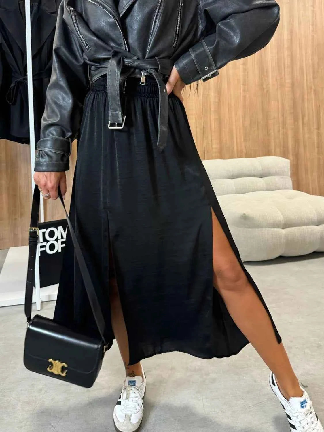 Slit Elastic Waist Skirt