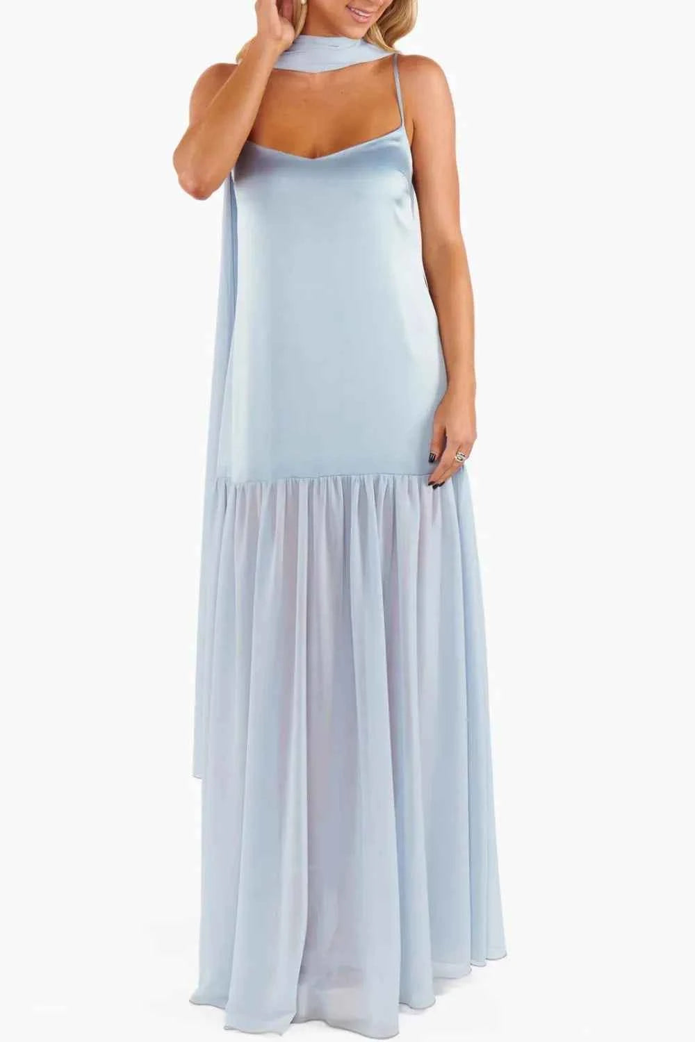 Adjustable Strap Maxi Cami Dress with Scarf