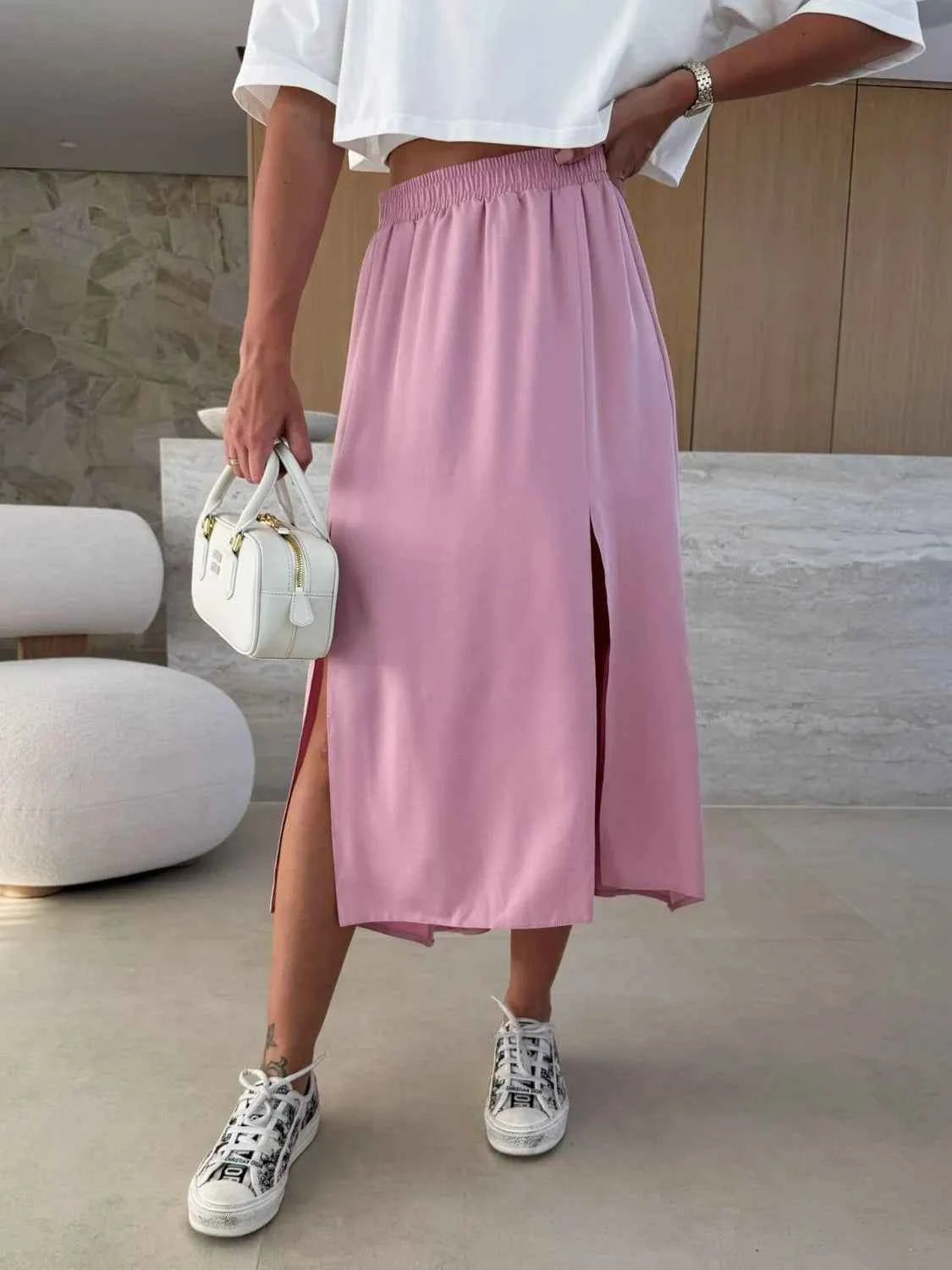 Slit Elastic Waist Skirt