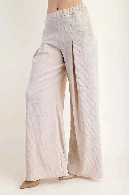 Celeste Textured Wide-Leg Pants with Pockets