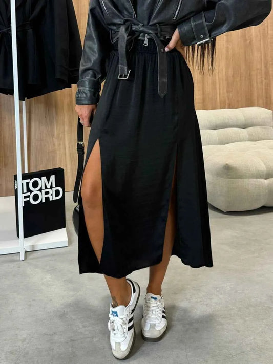 Slit Elastic Waist Skirt