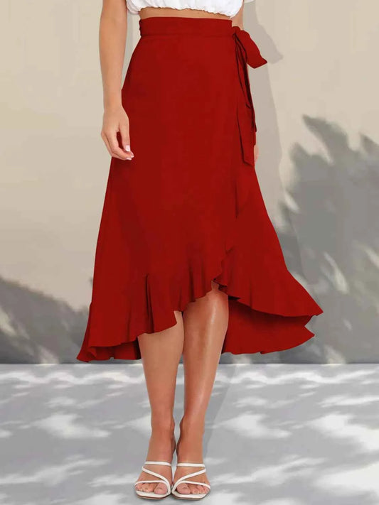 Ruffled Hem Tied Skirt