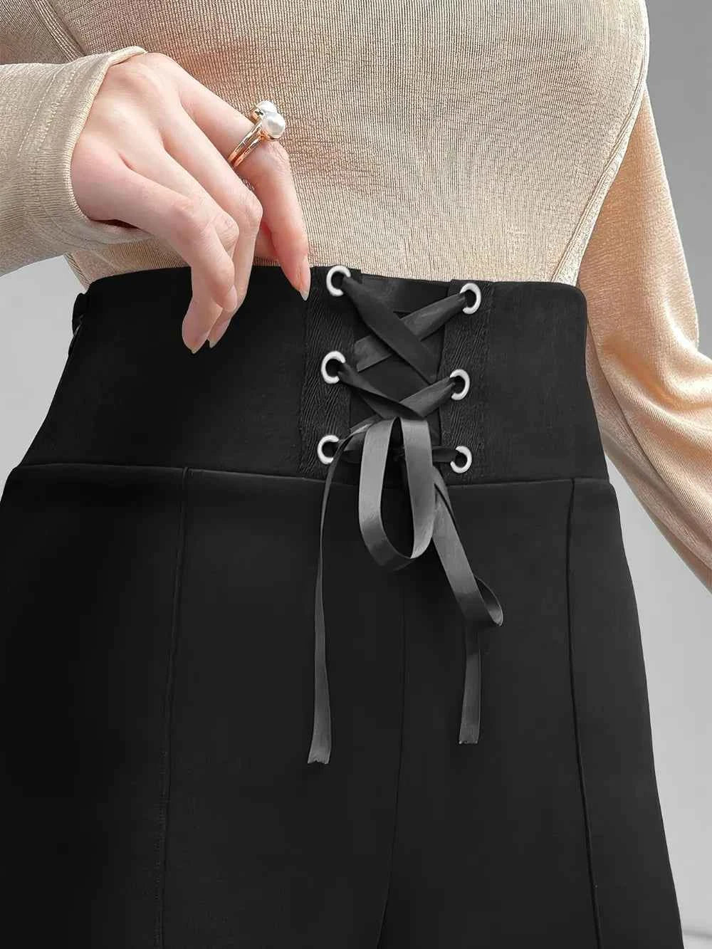 Lace Up Slit Bootcut Pants