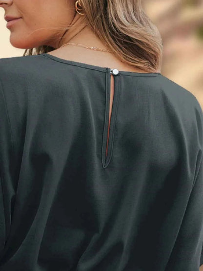 V-Neck Half Sleeve Tie Waist Romper