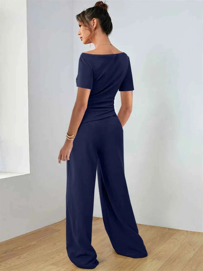 Round Neck Short Sleeve T-Shirt and Pants Set