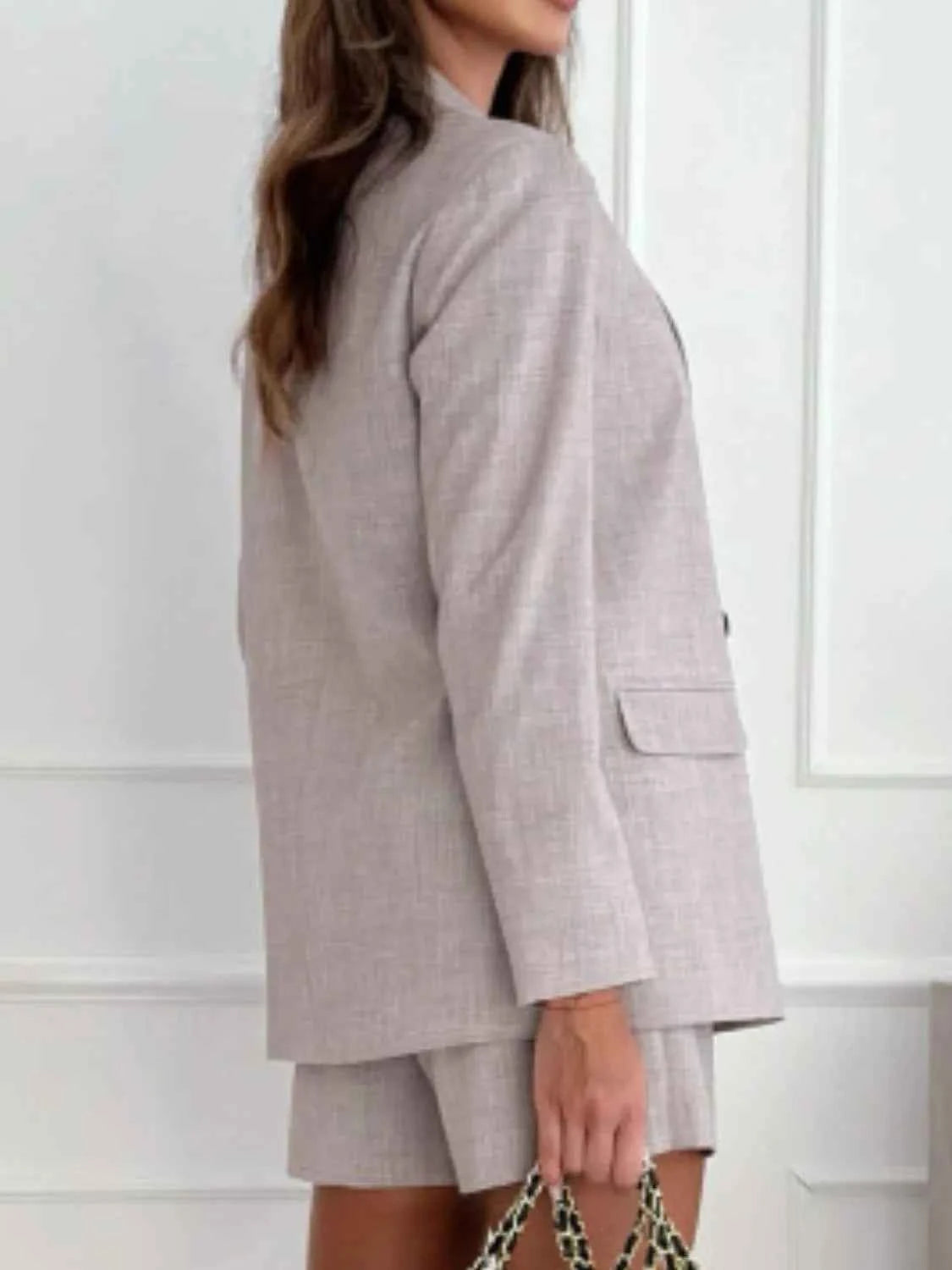 One Button Lapel Collar Blazer and Shorts Set